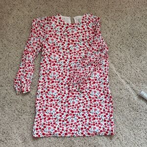 LOFT Red and White Cherry Print Long Sleeve Dress